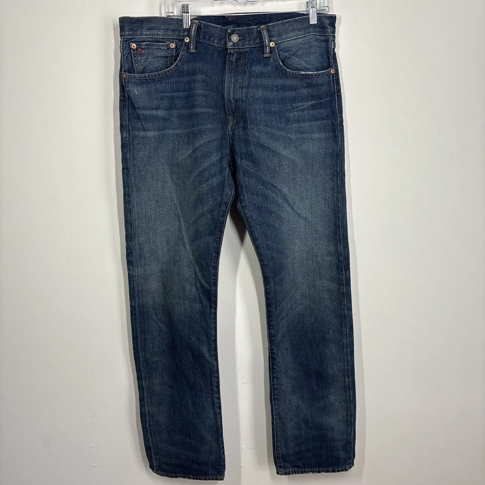Polo Ralph Lauren Mens Classic Fit 867 Jeans Size 36*x34 Blue Distressed Denim - Picture 1 of 16